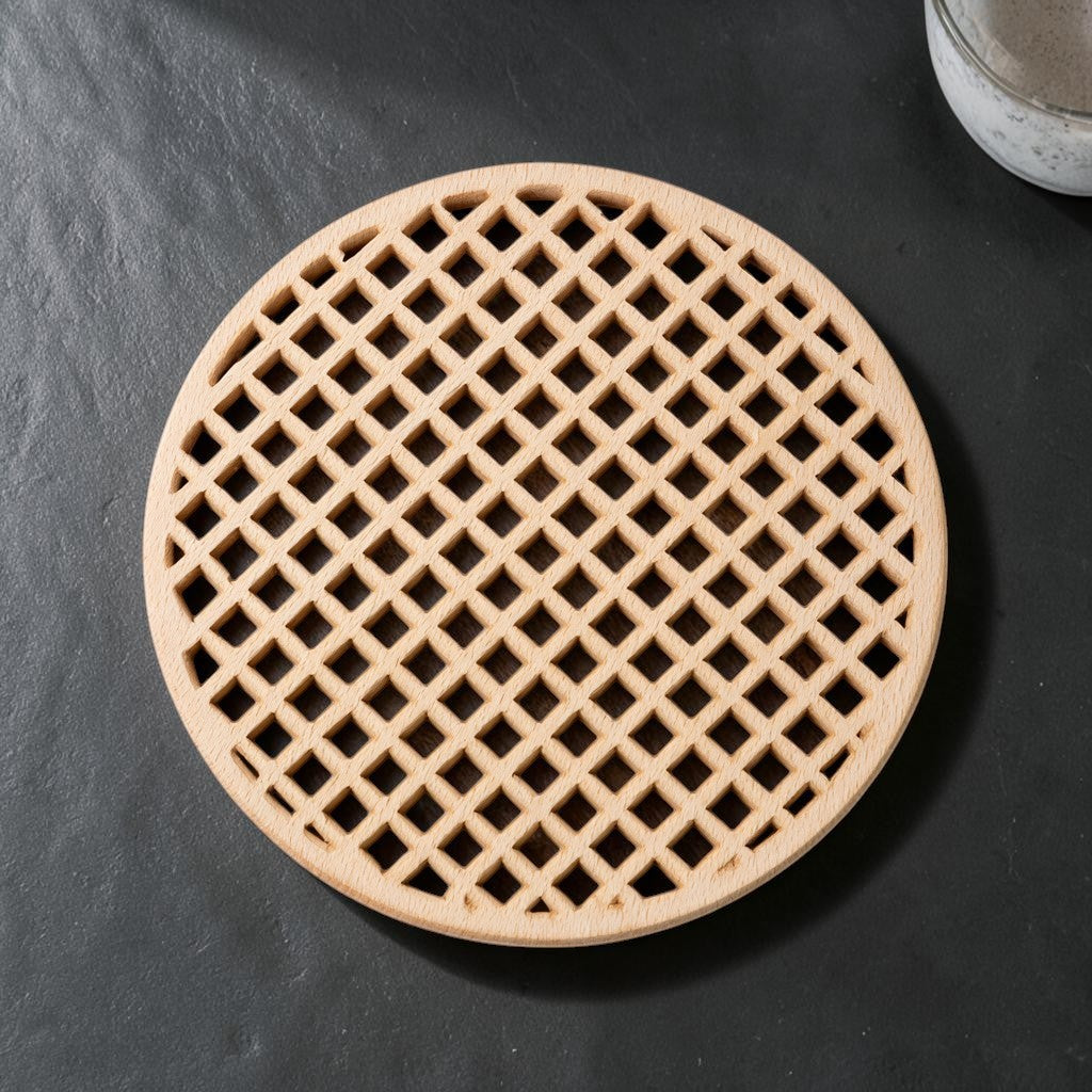 Milod Natural Beech Wood Trivet Mat - Heat-Resistant Geometric Hot Pad for Pots, Pans, and Hot Dishes