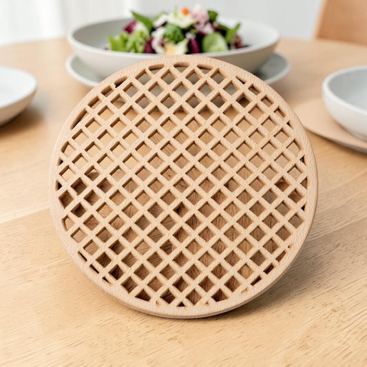 Milod Natural Beech Wood Trivet Mat - Heat-Resistant Geometric Hot Pad for Pots, Pans, and Hot Dishes