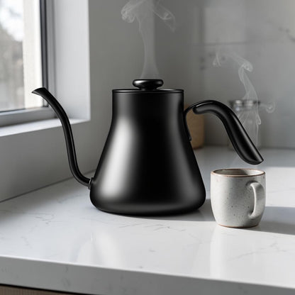 Milod Matte Black Stainless Steel Gooseneck Coffee Kettle - 350ml Precision Pour-Over Tea and Coffee Drip Pot